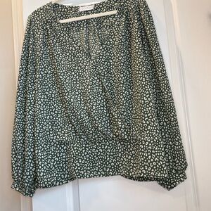 All in Favor Green and White Patterned Blouse